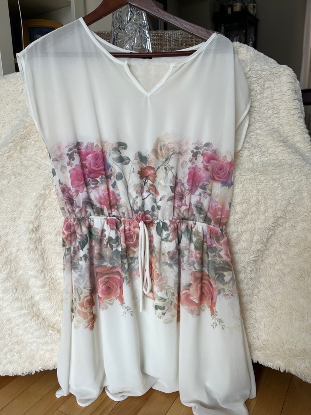 Jella Couture White Mini Dress with Pink Rose Print